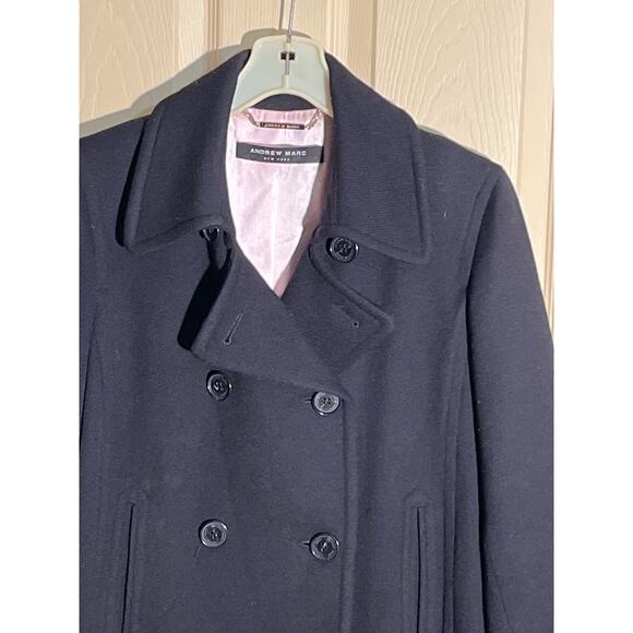 Andrew Marc Coat Wool Blend Double Breasted Midnight Blue to Black - Picture 2 of 12